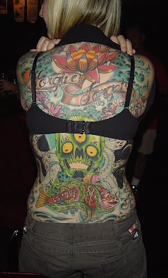 Sexy Girl Full Back Body Cool Alien Design Tattoos
