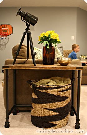 wood and metal industrial side table