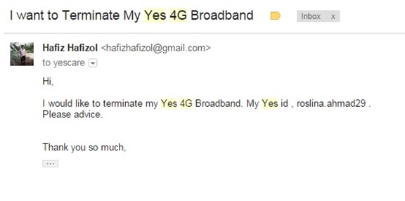 cara terminate broadband yes4G