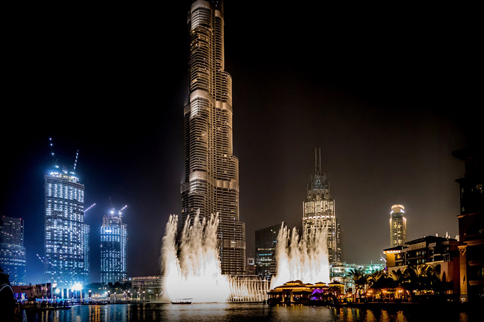 Spectacle de la fontaine des palmiers de Dubaï