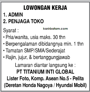 Lowongan Kerja PT. Titaniun Inti Global