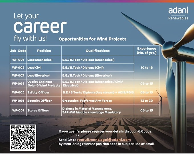 Adani Renewables Hiring For Wind Projects - Engineering 
