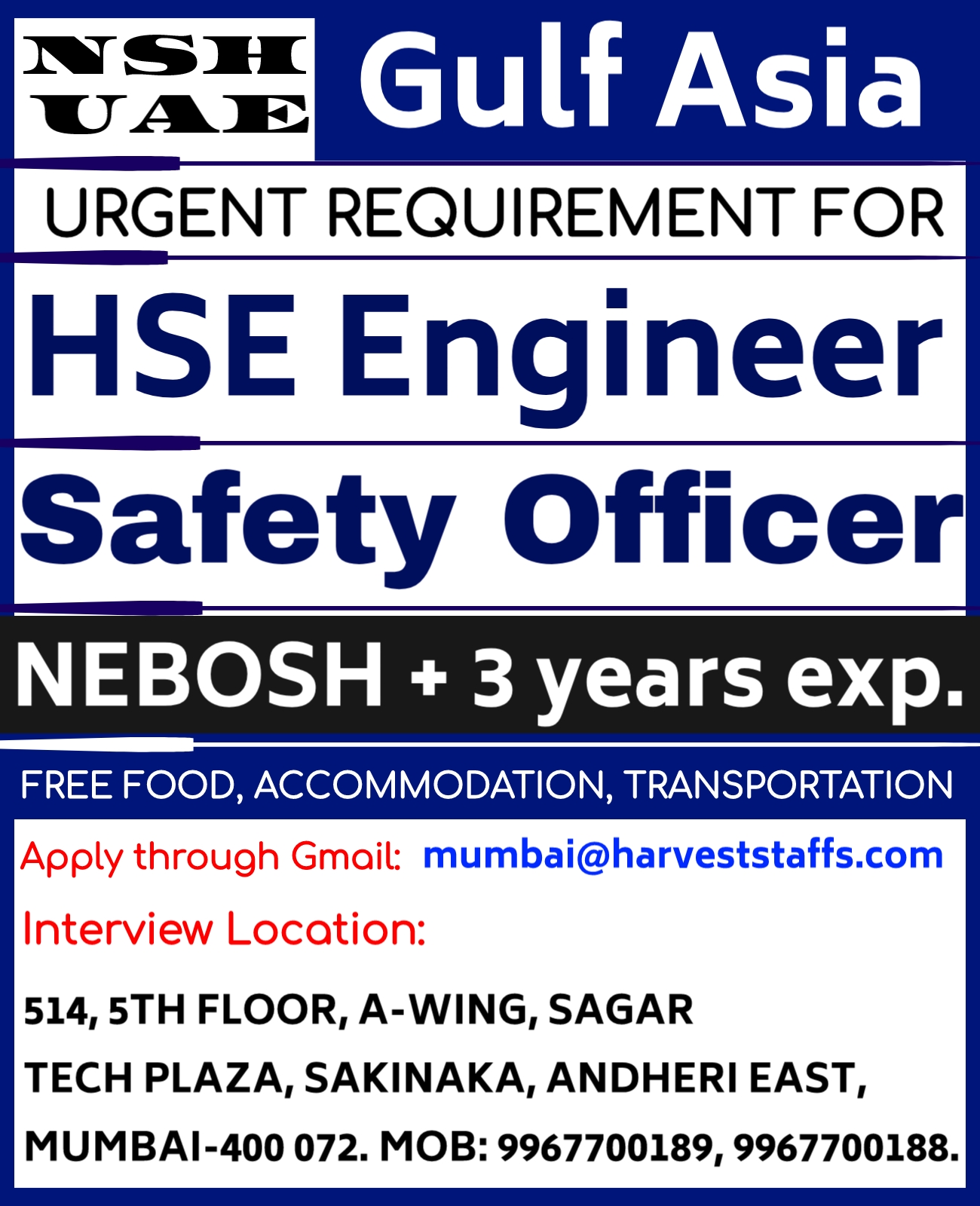 Job Post: Urgent Requirement for HSE Engineer and Safety Officer