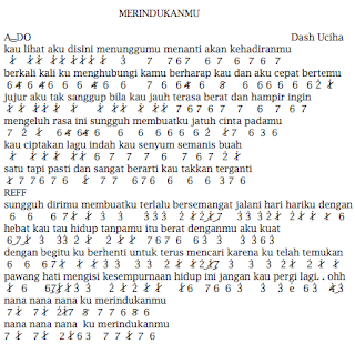 Not Angka Pianika Lagu Merindukanmu - Dash Uciha 