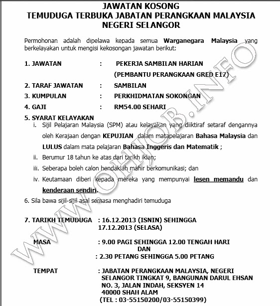 Temuduga Terbuka Jabatan Perangkaan Malaysia (16-17 
