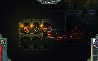 Heroes of Hammerwatch - the player is cornered by a hundred of monsters in a dark dungeon.