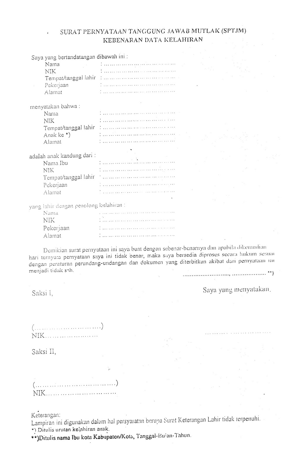 Desman Zebua Contoh Cara Mengisi Sptjm Kebenaran Data Kelahiran