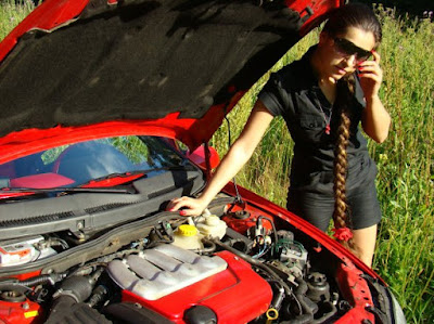 Car girl with very long braid