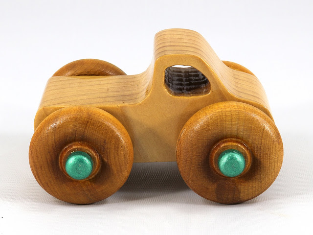 Wood Toy Monster Truck based on the Pickup in the Play Pal Series, Handmade & Finished with Amber Shellac & Metallic Green Acrylic Paint