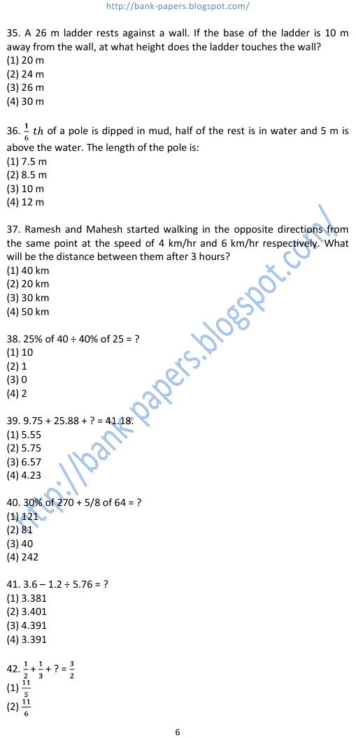 quantitative questions for bank exams