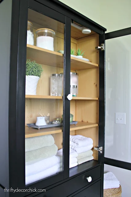 Painted two tone Ikea cabinet in bathroom