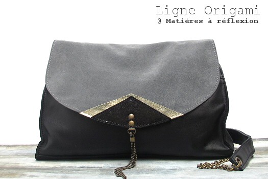 Sac enveloppe Origami Gris/Noir Matières à réflexion