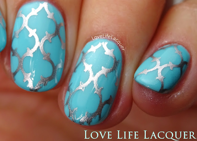 Silver stamping nail art