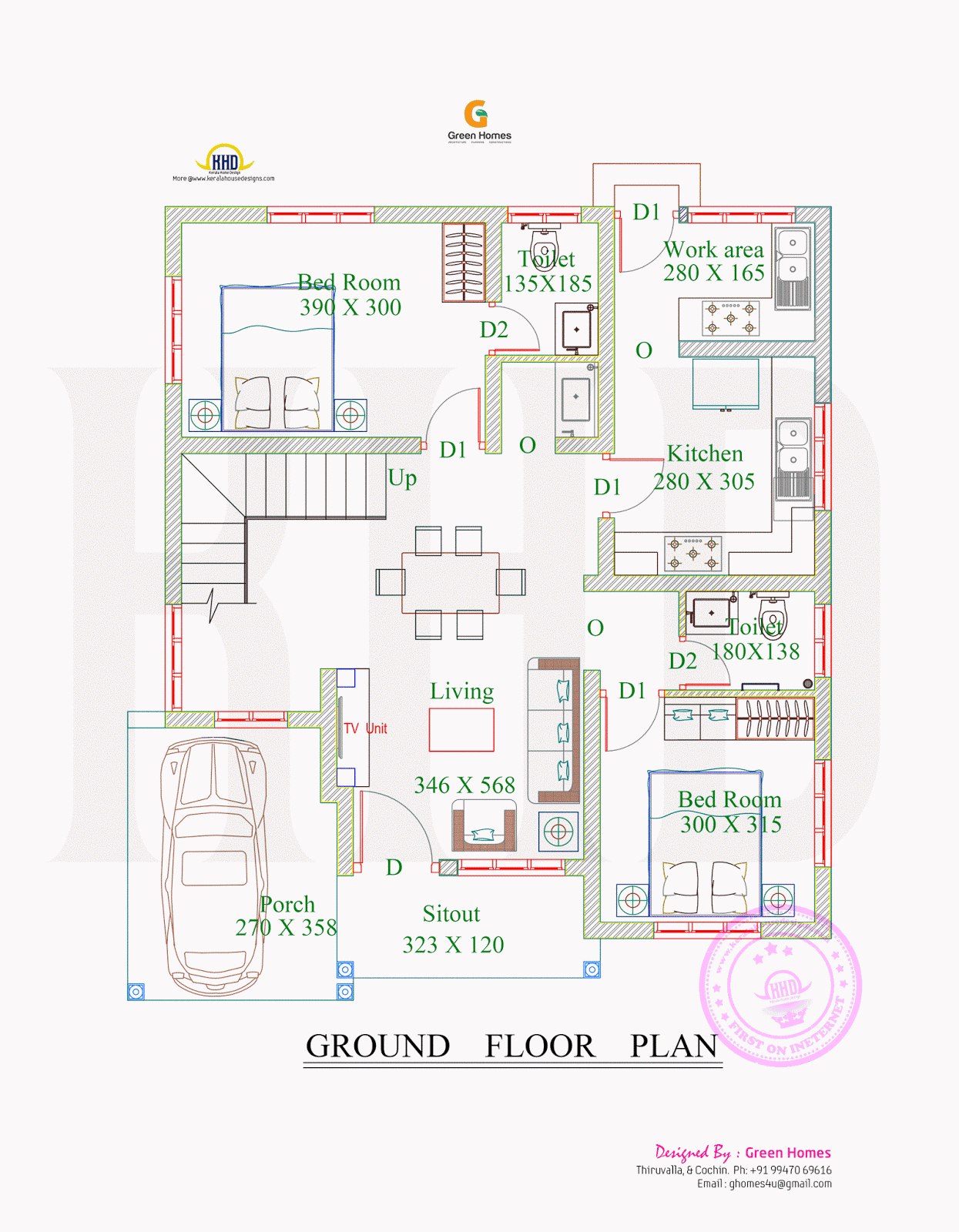 4BHK floor plan and elevation in 5 cent Kerala home 