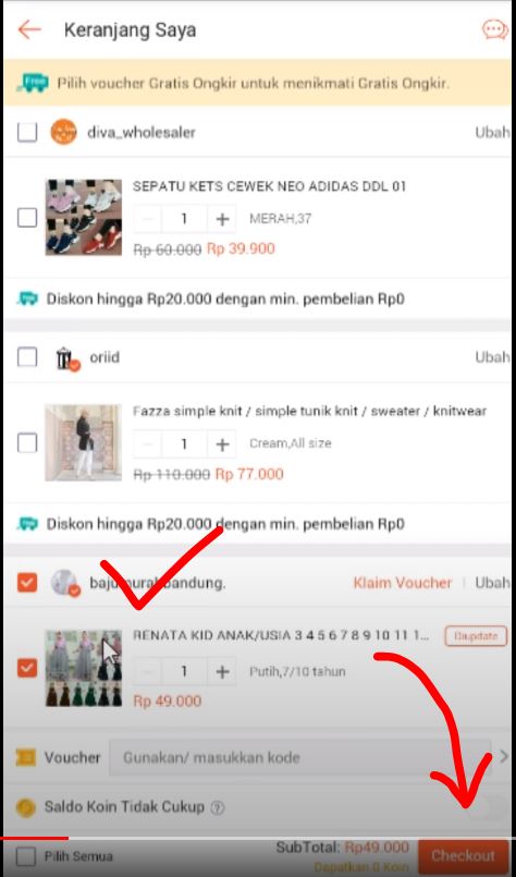 memilih barang belanjaan di Shopee