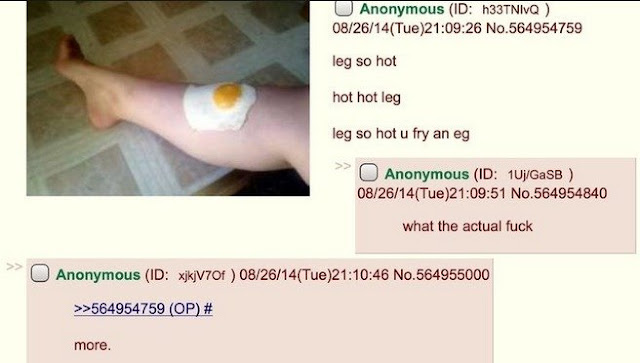 Weird green text about eggs on legs.