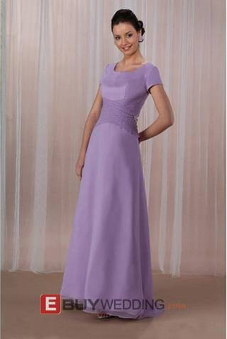 Long Chiffon Mother of the Dress with Short Sleeves