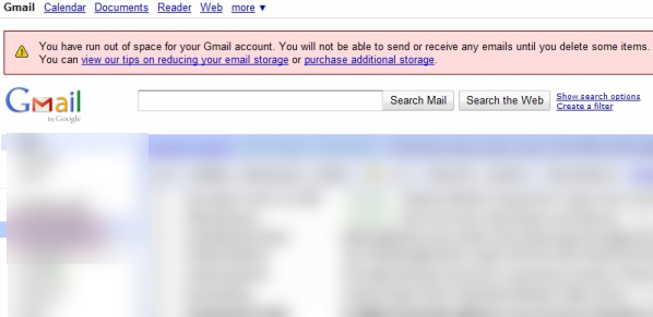 Gmail Full, Gmail Storage Notification