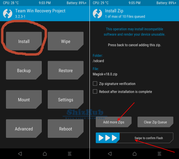 TWRP ROM Installation Screen