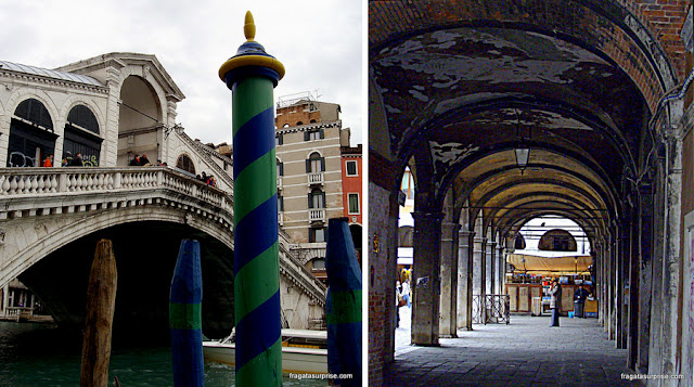 Veneza: Ponte de Rialto e um mercadinho de frutas perto do Vallaresso