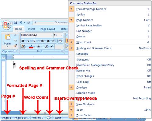 Microsoft Word 2007 & 2010 Status Bar