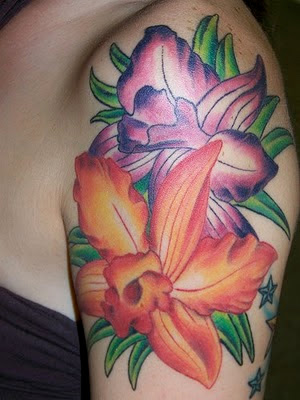 Purple and Orange Color Hibiscus Flower Tattoos Picture