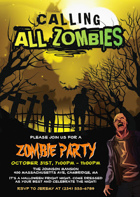  Calling All Zombies For A Halloween Zombie Party Invitation