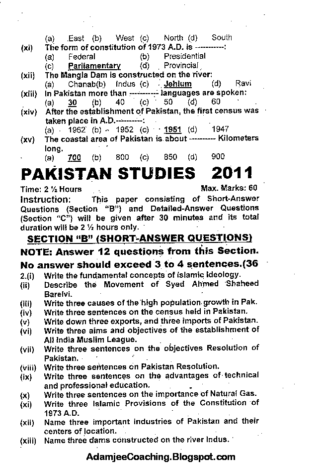 IX Pakistan Studies Past Year Papers