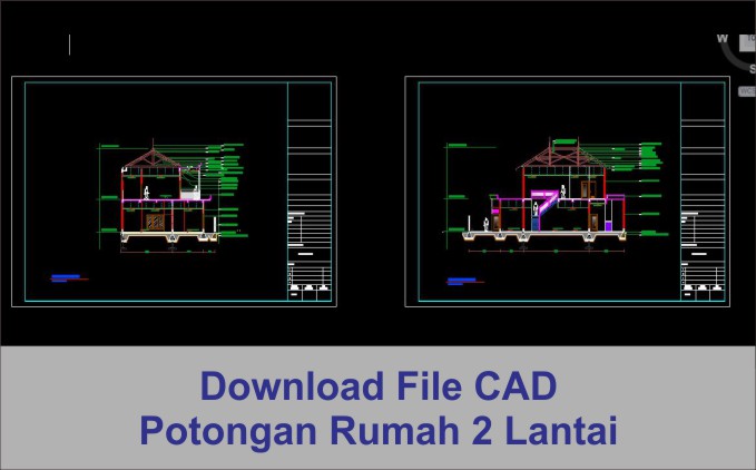 download Potongan rumah 2 lantai file autocad