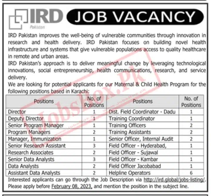 IRD Pakistan Jobs 2023 - Latest Advertisement