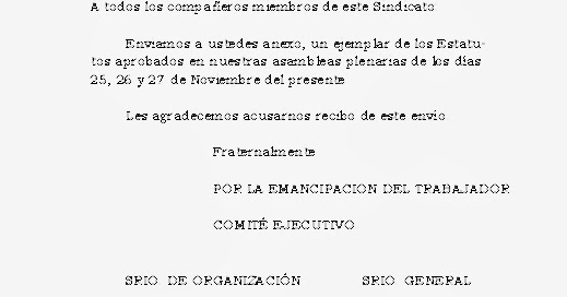 Valeria Simental Loya: Circular de organización sindical 