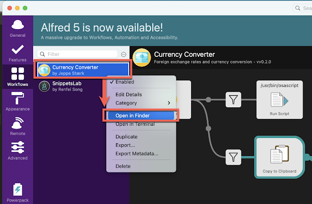 open currency converter in the finder