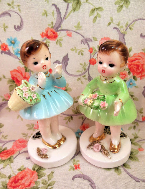 Vintage Josef Originals figurine set figurines Little French Girls - Blue and Green