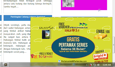 Tampilan iklan popup kanan bawah dari platform Ambientindonesia pada web Plengdut.com