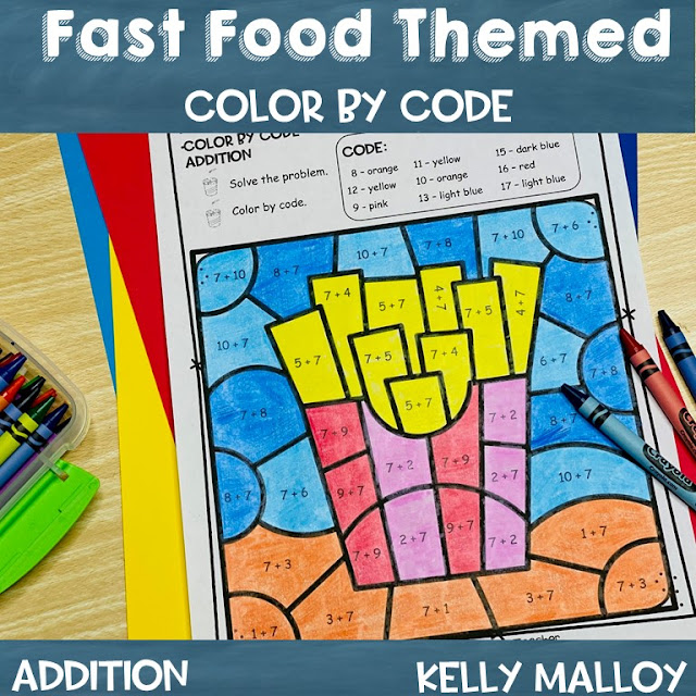Fast Food Color by Number Worksheets for 1st and 2nd Grade