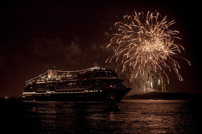 Fireworks at ms Koningsdam Dedication Ceremony. Photograph by Janie Robinson, Travel Writer