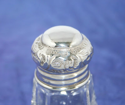   ANTIQUE GLASS SCENT BOTTLE WITH STERLING SILVER TOP by BOOTS PURE DRUG Co~1911