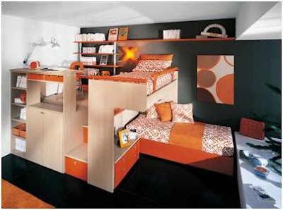 BLACK ORANGE BEDROOMS FOR CHILDREN LOFT STYLE – DORMITORY FOR YOUNG PEOPLE