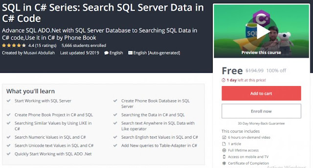 [100% Off] SQL in C# Series: Search SQL Server Data in C# Code| Worth 194,99$