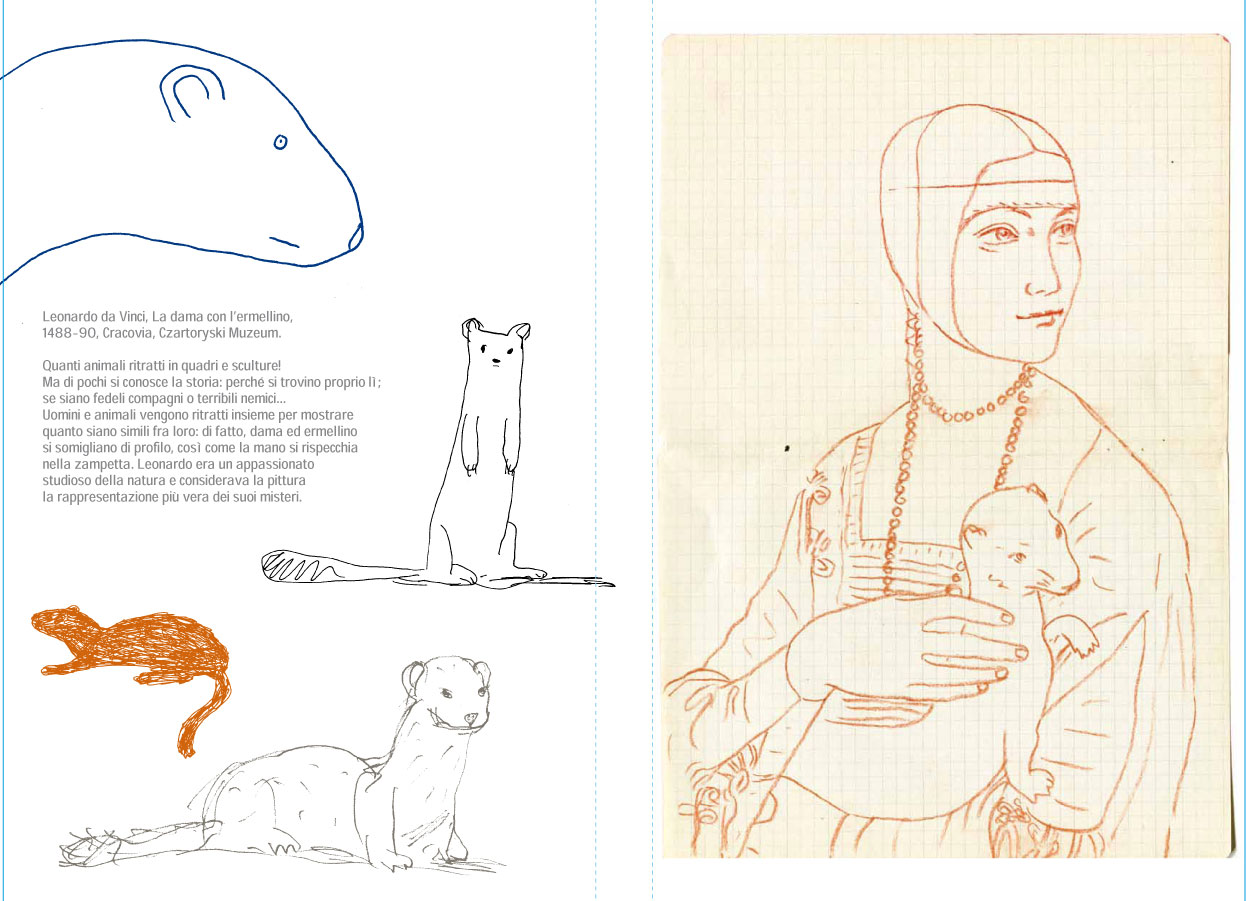 La Dama con l Ermellino di Leonardo Da Vinci ridisegnata da Guido Scarabottolo Nella pagina accanto il medesimo animale ¨ disegnato con diverse tecniche