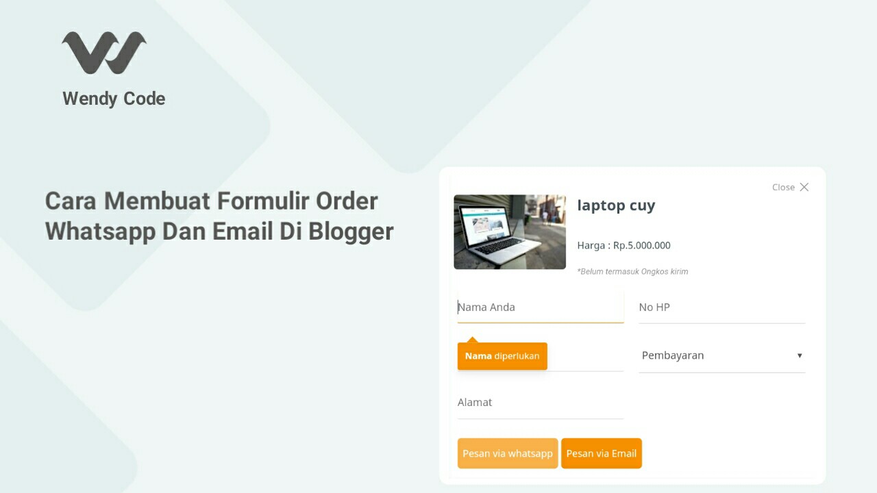 formulir order via whatsapp dan email di blogger