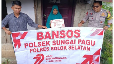 Sambut Hari Bhayangkara Ke-79, Bhabinkamtibmas Polsek Sungai Pagu Gelar Bansos