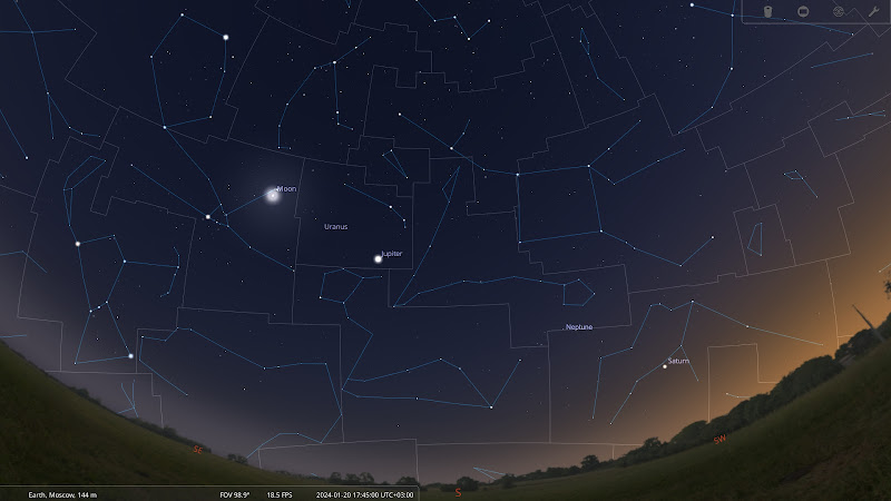 Небесные объекты в ночь с 20 на 21 января 2024. Created with Stellarium