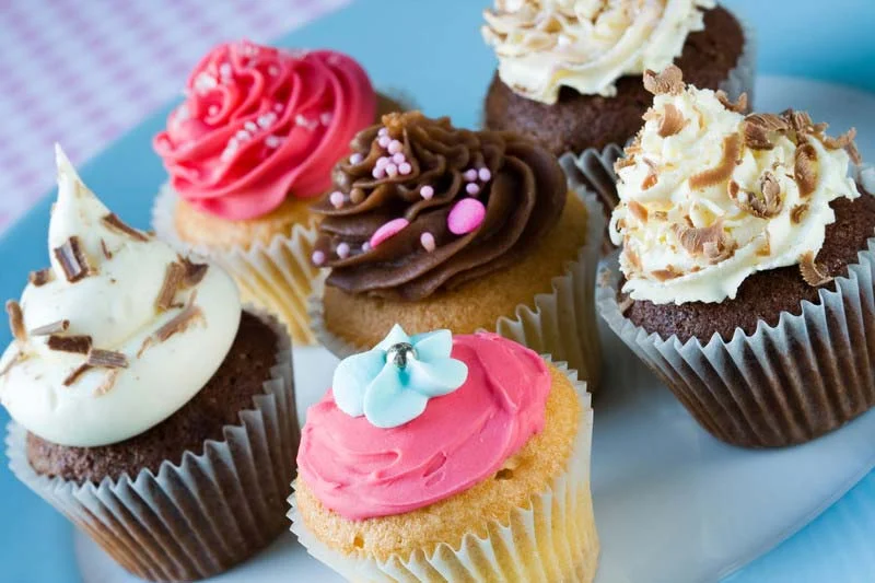 Assorted cupcakes.