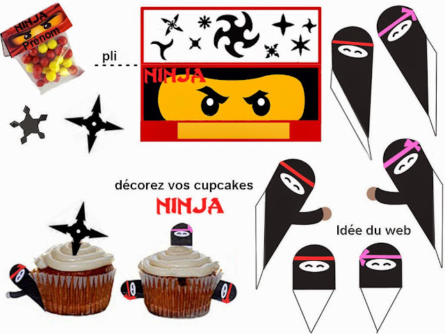 Bolsa de Golosinas y Decoracion para Cupcake de Ninja para Imprimir Gratis.
