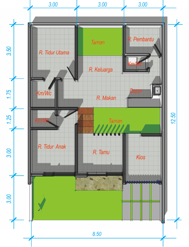 33 Denah Rumah Sederhana 2 Kamar Tidur - Rumahku Unik