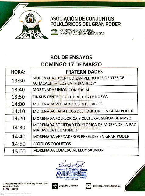 ROL DE ENSAYOS PARA ESTÉ DOMINGO 17 DE MARZO R