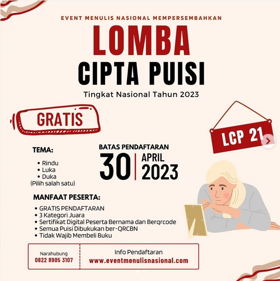 LOMBA CIPTA PUISI - TINGKAT NASIONAL Batas Akhir 30 April 2023