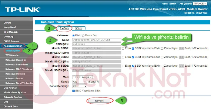 TP-Link VC220-G2U Wifi Şifresi Değiştirme
