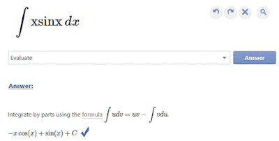 מציאת אינטגרל של xsinx באתר Mathway